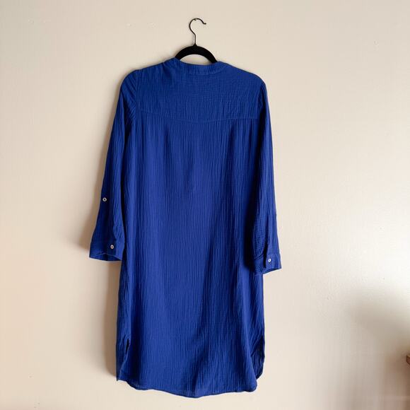 Chico's Blue Muslin Cotton Knee Length V Neck Dress - Size 1 or Medium - Picture 6 of 8